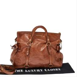 Pre Owned Miu Miu Brown Vitello Lux Leather Bow Top Zip Tote
