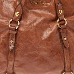 Pre Owned Miu Miu Brown Vitello Lux Leather Bow Top Zip Tote