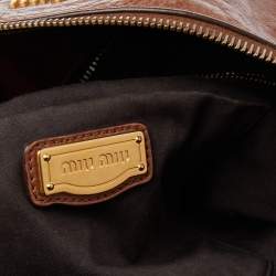 Pre Owned Miu Miu Brown Vitello Lux Leather Bow Top Zip Tote