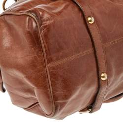 Pre Owned Miu Miu Brown Vitello Lux Leather Bow Top Zip Tote