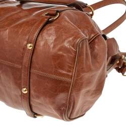 Pre Owned Miu Miu Brown Vitello Lux Leather Bow Top Zip Tote