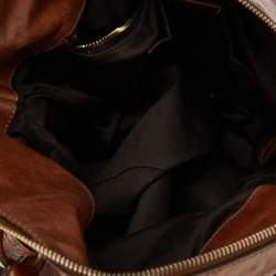 Pre Owned Miu Miu Brown Vitello Lux Leather Bow Top Zip Tote