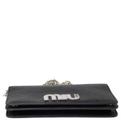 Miu Miu Black Leather Wristlet Wallet on Chain