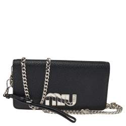 Miu Miu Black Leather Wristlet Wallet on Chain