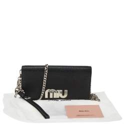 Miu Miu Black Leather Wristlet Wallet on Chain