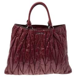 Pre Owned Miu Miu Burgundy Leather Shopping Tote
