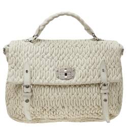 Pre Owned حقيبة ميو ميو جلد نابا ماتيلاس أبيض قفل دوار يد علوية