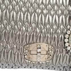 Miu Miu Silver Matelassé Leather Crystal Embellished Shoulder Bag 
