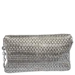 Miu Miu Silver Matelassé Leather Crystal Embellished Shoulder Bag 