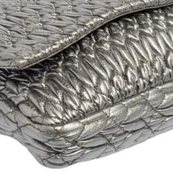 Miu Miu Silver Matelassé Leather Crystal Embellished Shoulder Bag 