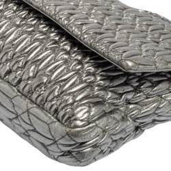 Miu Miu Silver Matelassé Leather Crystal Embellished Shoulder Bag 