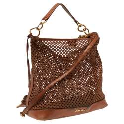 Pre Owned Miu Miu Brown Cut Out Leather Hobo