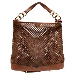 Pre Owned Miu Miu Brown Cut Out Leather Hobo