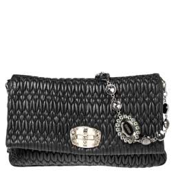 Pre Owned Miu Miu Black Matelassé Nappa Leather Crystal Shoulder Bag