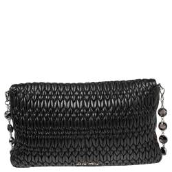 Miu Miu Black Matelassé Nappa Leather Crystal Shoulder Bag