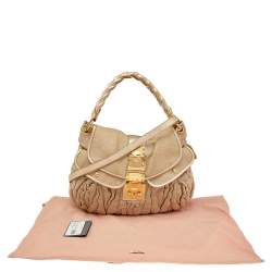 Pre Owned Miu Miu Beige Matelassé Jute And Leather Coffer Hobo