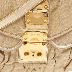 Pre Owned Miu Miu Beige Matelassé Jute And Leather Coffer Hobo