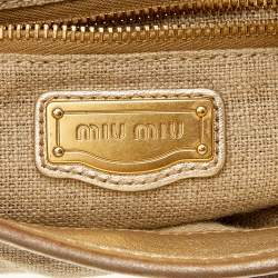 Pre Owned Miu Miu Beige Matelassé Jute And Leather Coffer Hobo