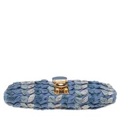 Pre Owned حقيبة كلتش ميو ميو جلد أزرق/رصاصي بحمالة معصم 