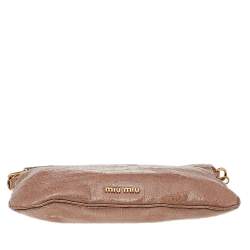 Pre Owned Miu Miu Beige Croc Embossed Crackle Leather Crossbody Bag