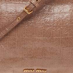 Pre Owned Miu Miu Beige Croc Embossed Crackle Leather Crossbody Bag