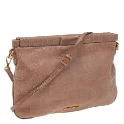 Pre Owned Miu Miu Beige Croc Embossed Crackle Leather Crossbody Bag