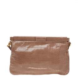 Pre Owned Miu Miu Beige Croc Embossed Crackle Leather Crossbody Bag