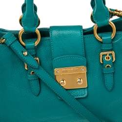 Pre Owned Miu Miu Green Madras Leather Tote