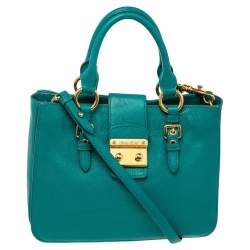 Pre Owned Miu Miu Green Madras Leather Tote