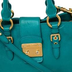 Pre Owned Miu Miu Green Madras Leather Tote