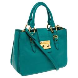 Pre Owned Miu Miu Green Madras Leather Tote