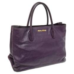 Pre Owned Miu Miu Purple Madras Leather Tote
