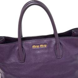 Pre Owned Miu Miu Purple Madras Leather Tote