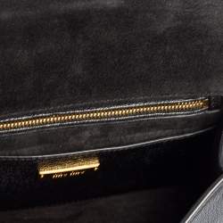 Pre Owned Miu Miu Black Madras Leather Crystal Embellished Buckle Flap Shoulder Bag
