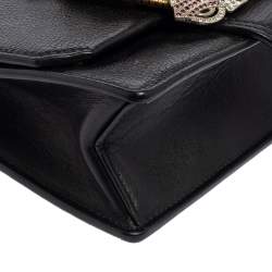Pre Owned Miu Miu Black Madras Leather Crystal Embellished Buckle Flap Shoulder Bag
