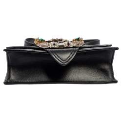 Pre Owned Miu Miu Black Madras Leather Crystal Embellished Buckle Flap Shoulder Bag