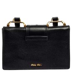 Pre Owned Miu Miu Black Madras Leather Crystal Embellished Buckle Flap Shoulder Bag