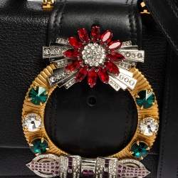 Pre Owned Miu Miu Black Madras Leather Crystal Embellished Buckle Flap Shoulder Bag