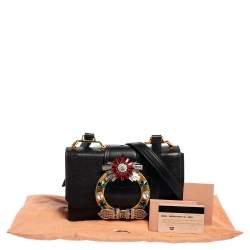 Pre Owned Miu Miu Black Madras Leather Crystal Embellished Buckle Flap Shoulder Bag