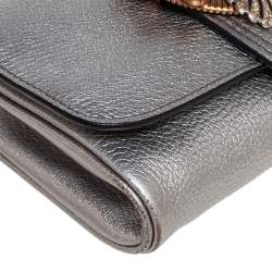 Pre Owned Miu Miu Silver Madras Leather Jewel Embellished Chain Clutch