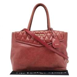 Pre Owned حقيبة يد ميوميو سحاب علوى جلد مجعد وردى