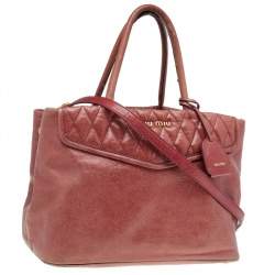 Pre Owned حقيبة يد ميوميو سحاب علوى جلد مجعد وردى