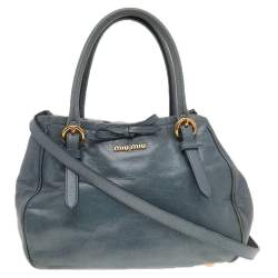 Pre Owned Miu Miu Grey Vitello Shine Leather Bow Satchel