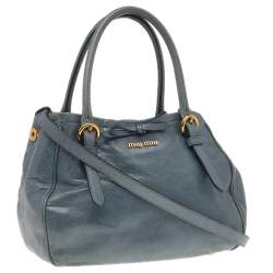 Pre Owned Miu Miu Grey Vitello Shine Leather Bow Satchel