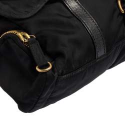 Pre Owned Miu Miu Black Nylon and Leather Flap Pocket Shoulder Bag
