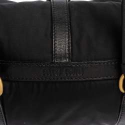 Pre Owned Miu Miu Black Nylon and Leather Flap Pocket Shoulder Bag