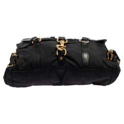 Pre Owned Miu Miu Black Nylon and Leather Flap Pocket Shoulder Bag