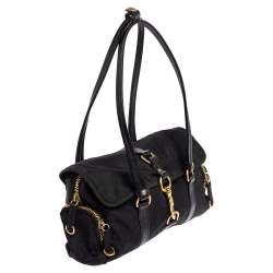 Pre Owned Miu Miu Black Nylon and Leather Flap Pocket Shoulder Bag