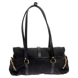 Pre Owned Miu Miu Black Nylon and Leather Flap Pocket Shoulder Bag