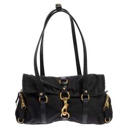 Pre Owned Miu Miu Black Nylon and Leather Flap Pocket Shoulder Bag
